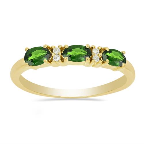 925 SILVER GOLD PLATED REAL CHROME DIOPSIDE GEMSTONE  RING